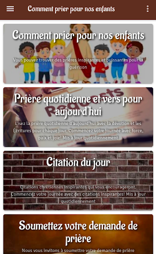 Android application Comment prier pour nos enfants screenshort