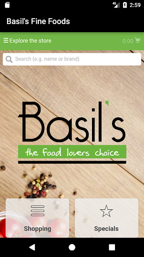 Android application Basil’s Fine Foods screenshort