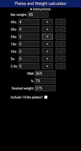 Plates and Weight calculator Screen 2
