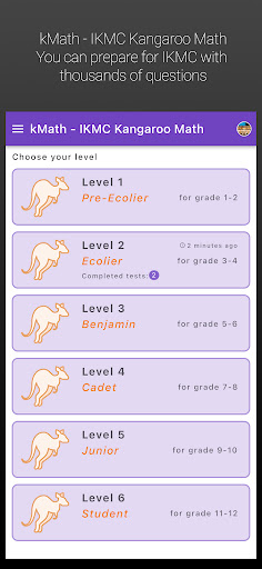 Android application kMath - IKMC Kangaroo Math screenshort