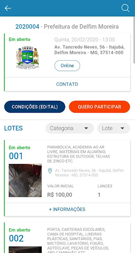 Android application APA Leilões screenshort