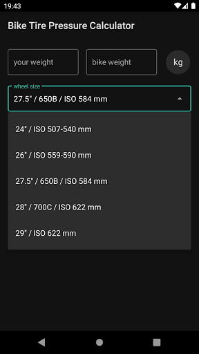 Bike Tire Pressure Calculator Screen 3