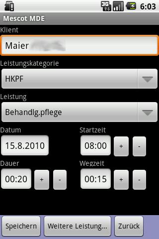Android application Mescot Mobile Datenerfassung screenshort