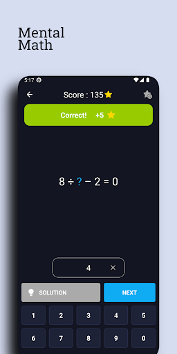 Android application Mental Math screenshort