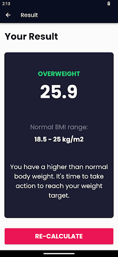 BMI Calculator Screen 2