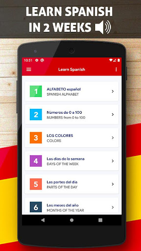 Android application Learn Spanish Offline screenshort