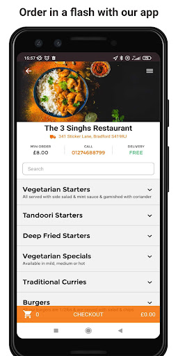 Android application The 3 Singhs Restaurant screenshort