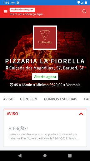 Android application Pizzaria La Fiorella screenshort