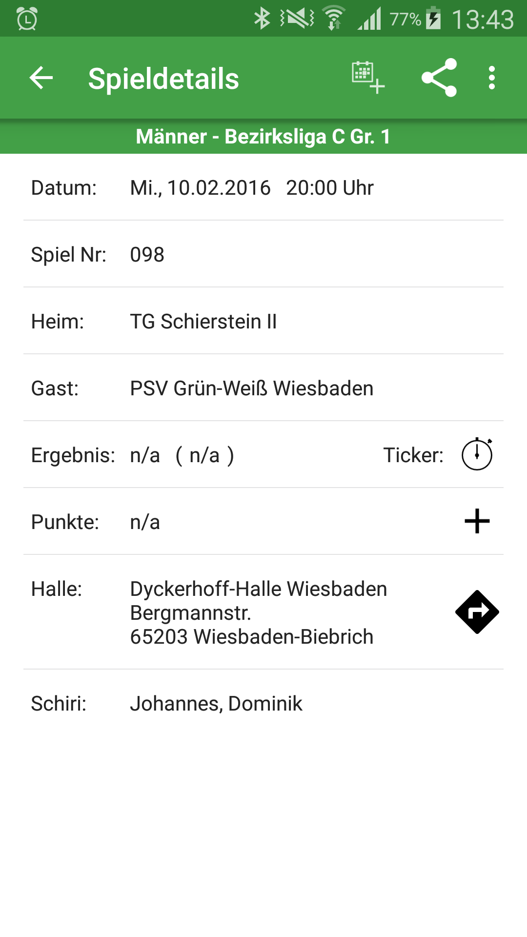 Android application PSV Grün-Weiß Wiesbaden HB screenshort