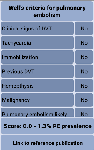 Pulmonary embolism criteria