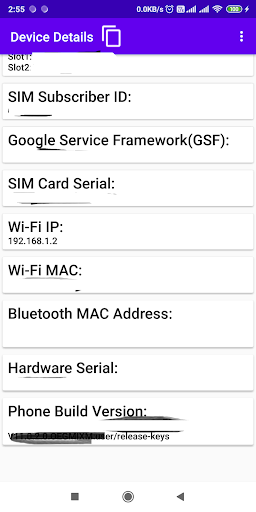 Android application Device ID, IMEI, Wi-Fi MAC, BT screenshort
