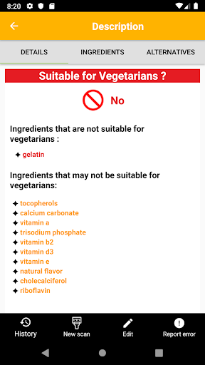 Android application My Vegetarian Scanner screenshort