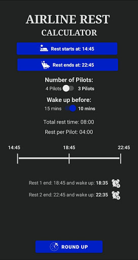 Airline Crew Rest Calculator Screen 3