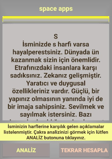 İsim Analizi Screen 2