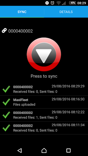Android application MaxiFleet Sync screenshort