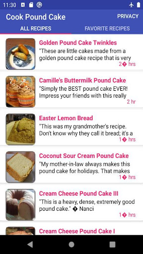 Android application pound cake recipe screenshort