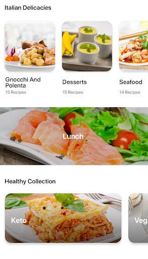 Screenshot of Italian recipes app