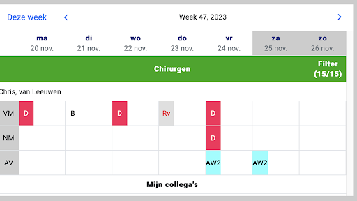 Android application MedSpace Roosterapplicatie screenshort