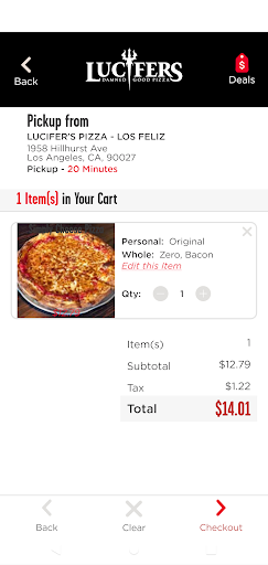 Screenshot of Lucifers Pizza