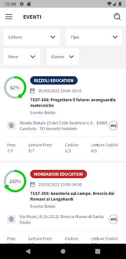 Gestione Eventi Education Screen 2