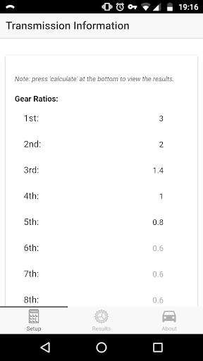 Android application GearBuddy RPM-MPH Calculator screenshort