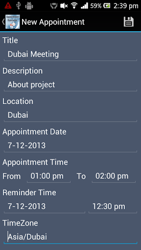 Android application Appointment Reminder screenshort