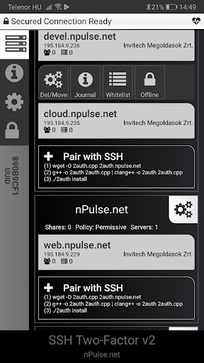 Android application SSH Two-Factor Authentication screenshort
