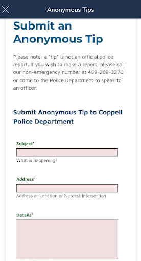 Coppell Police Department Screen 2