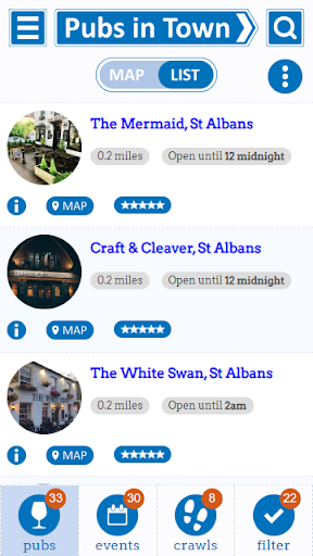 Android application Pubs in Town screenshort