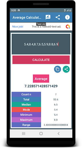 Mean Mode Median Calculator Screen 3