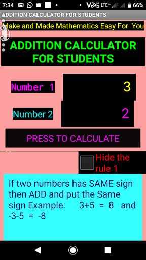Addition Calculator for studen