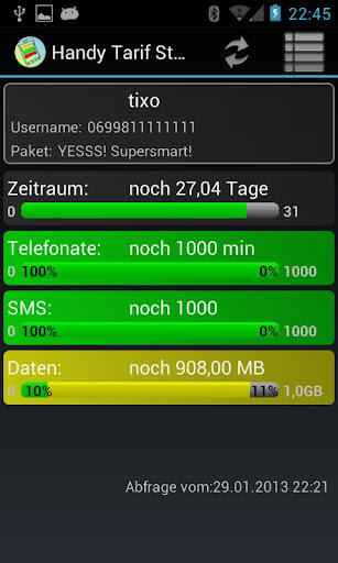 Android application Handy Tarif Status screenshort