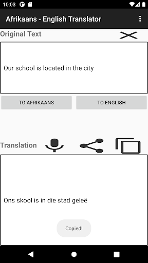 Afrikaans - English Translator Screen 2