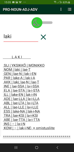 Android application Finnish Pro-Noun Adverb Adject screenshort