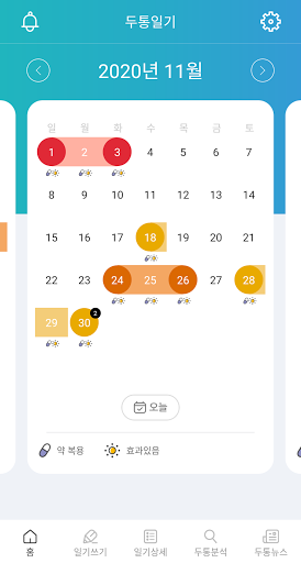 대한두통학회 두통일기 – Headache Diary Screen 2