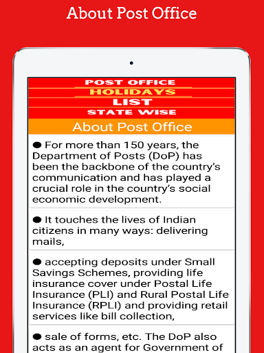 PostOffice Holidays State Wise