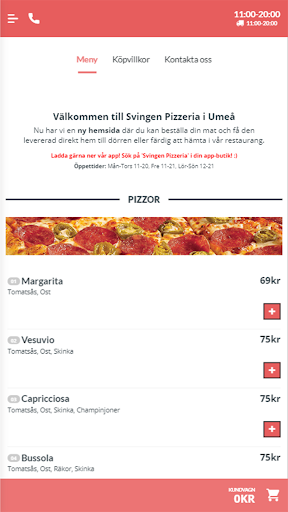 Android application Svingen Pizzeria screenshort