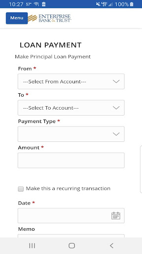 Enterprise Bank & Trust Mobile Screen 3