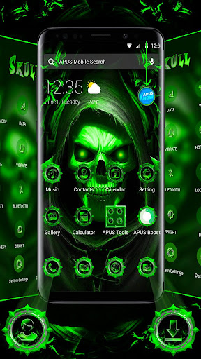 Neon Emerald Skull Apus Launcher Theme 2019