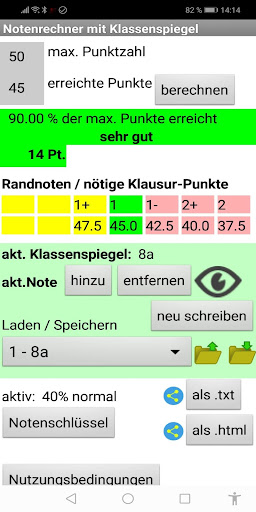 Android application Notenrechner Klassenspiegel screenshort