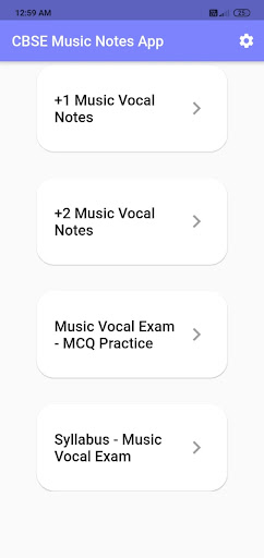 Android application CBSE Music Notes, MCQ Tests screenshort
