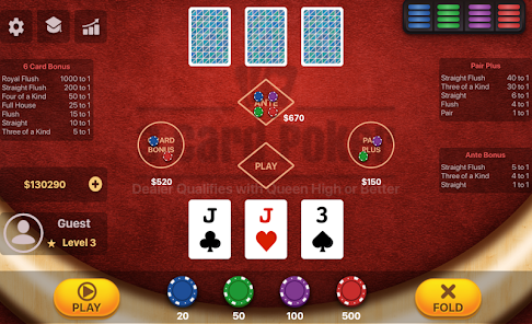 3 card poker online Total