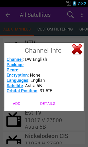 Astra Frequency List Screen 3