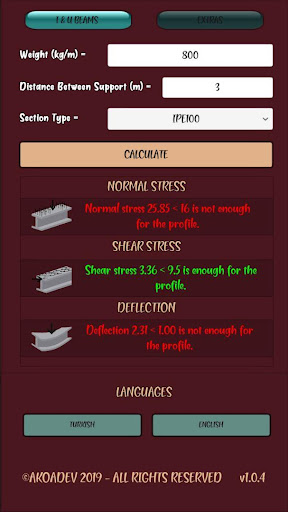 Android application Simple Beam Calculator (Steel) screenshort