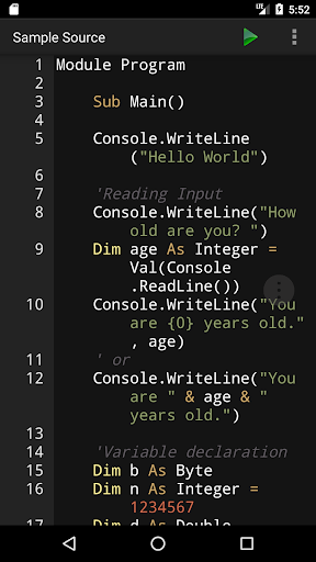 Android application VB.NET Programming Compiler screenshort