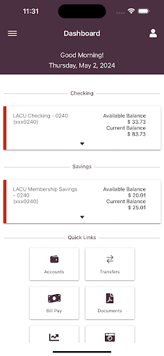 Corda Credit Union Mobile Screen 2