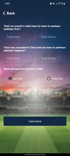 Cricket Runs Rate - Estimator Screen 2