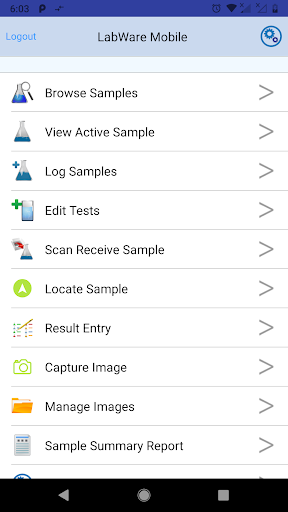 Android application LabWare v6 screenshort