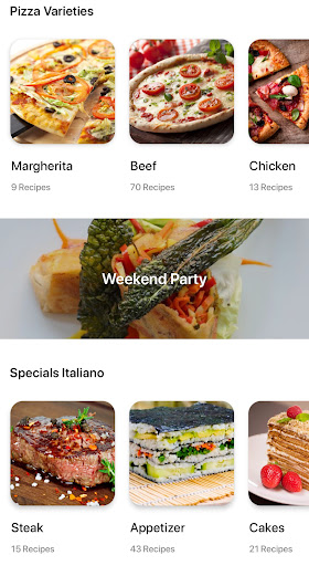 Screenshot of Italian recipes app