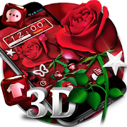 3D Red Rose Blossom Diamond Theme